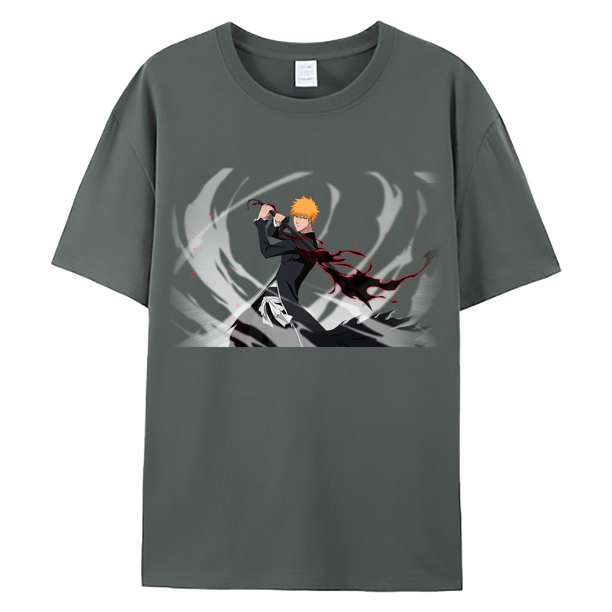 （画像用） ブリーチ 黒崎一護（くろさき いちご）BLEACH Kurosaki Ichigo 綿100％ メンズ半袖Tシャツ｜肌触りやわらか＆通気性